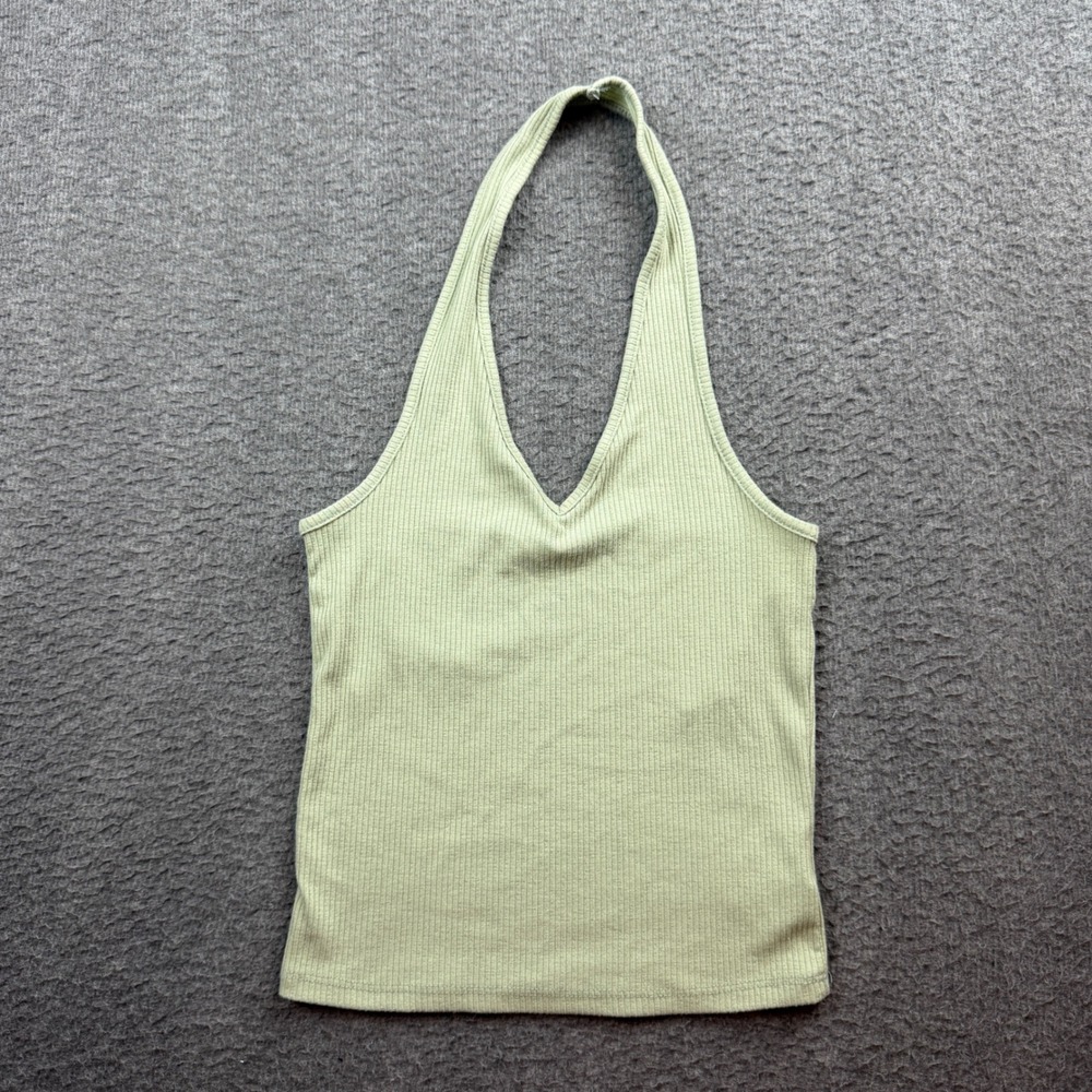 American Eagle Halter Top Women's‎ XS Green Ribbed V-Neck Stretch Sleeveless
